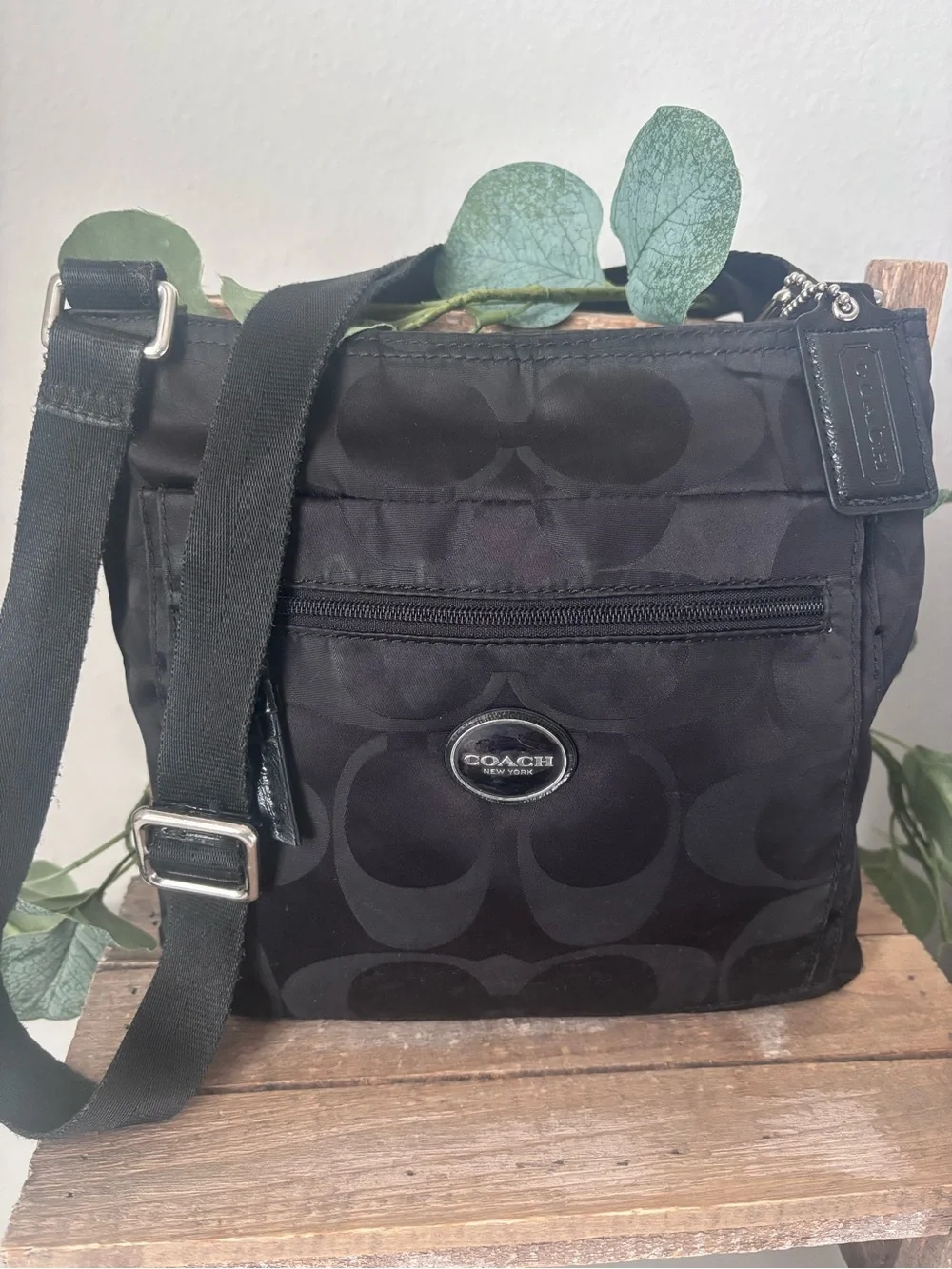 Coach Getaway File Black Signature Nylon Messenger Crossbody Bag